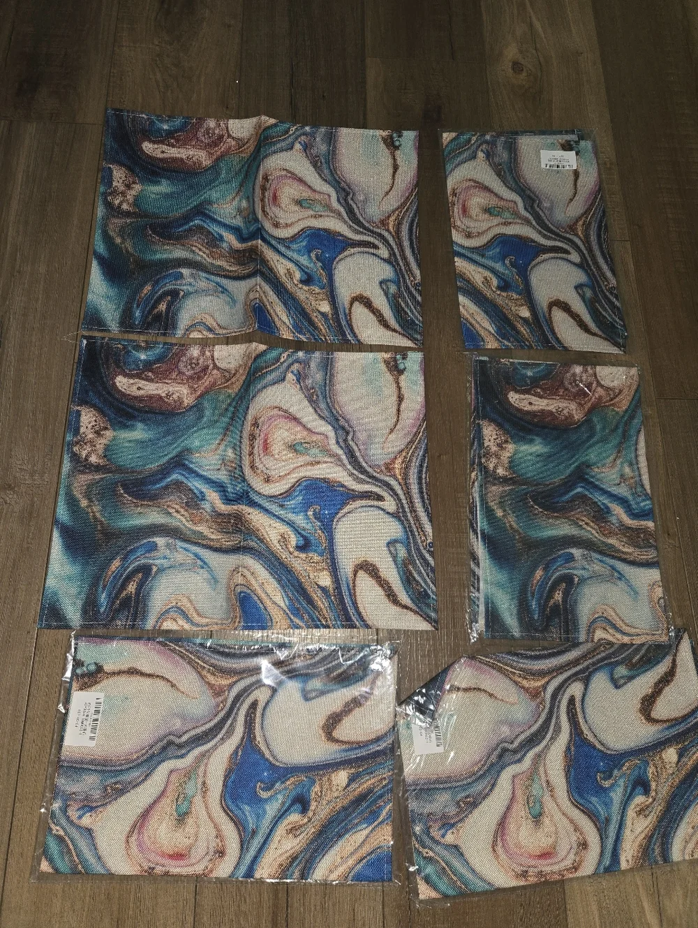 Abstract Marble Placemat Set in Teal, Blue & Gold (6 Piece)